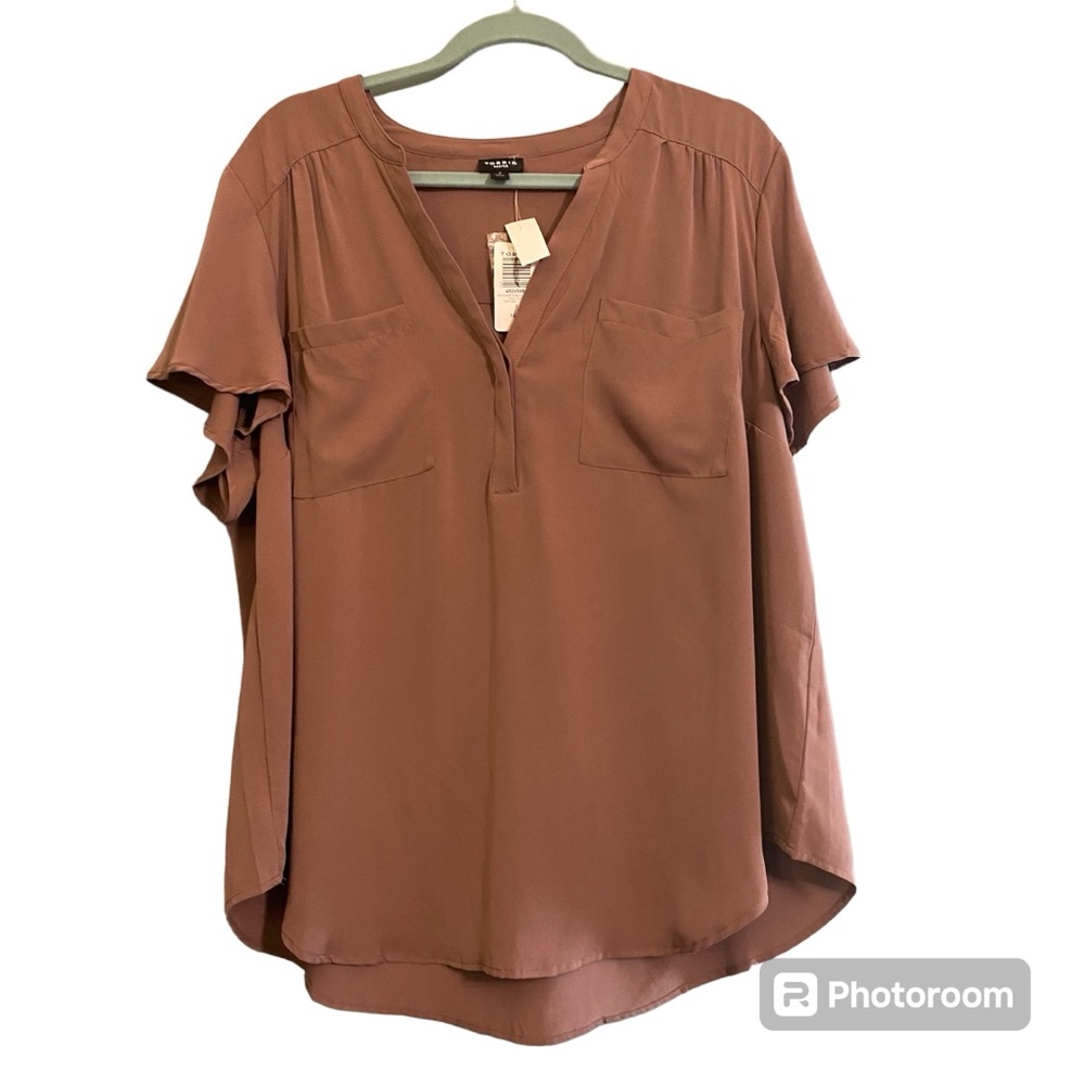 NWT Torrid Harper Studio Crepe de Chine Flutter Short Sleeve Splitneck Blouse 2X